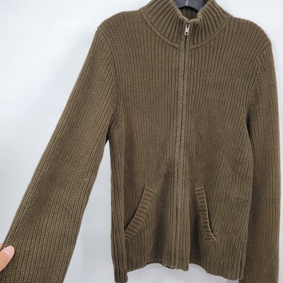 Jones New York Women Green Ribbed Full Zip Front Knit Sweater Jacket Size Medium - Picture 2 of 8